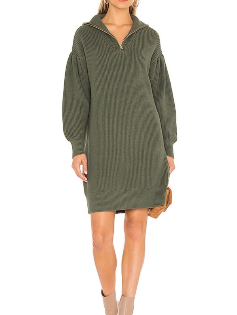 EUC 525 America Quarter Zip Sweater Dress in Ivy Green